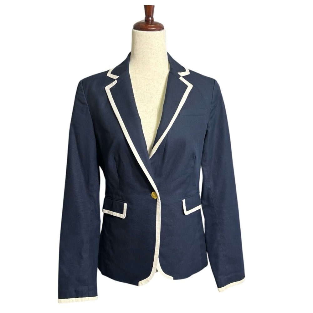 Banana Republic Navy Blue Cotton Blazer with White Trim SZ 6